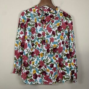 Talbots Plus Ruffle Trim Popover- Glass Floral L/S Button Down Shirt X
